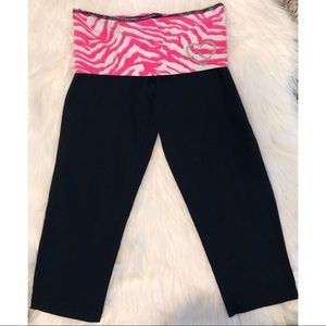 Black leggings with pink zebra print waist; XS